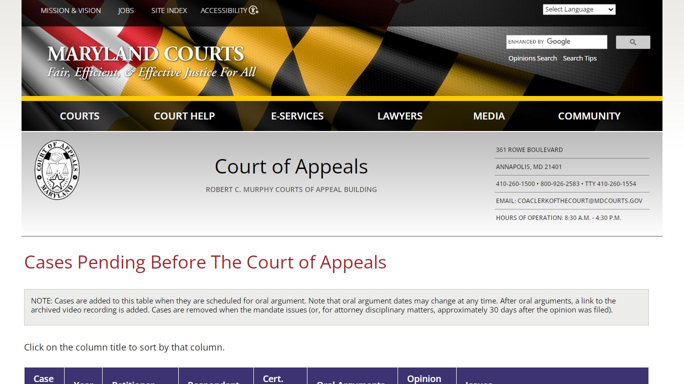 Cases Pending Before The Court of Appeals | Maryland Courts